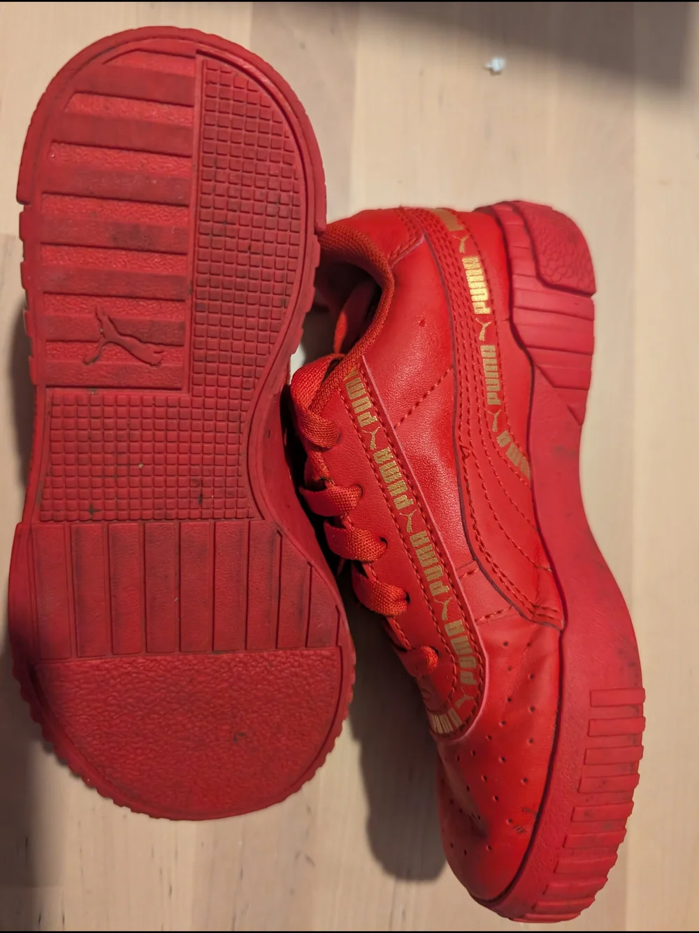 Puma Kids Red Sneakers with Gold Accent